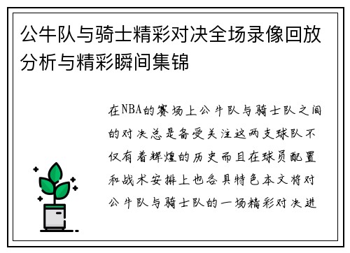公牛队与骑士精彩对决全场录像回放分析与精彩瞬间集锦